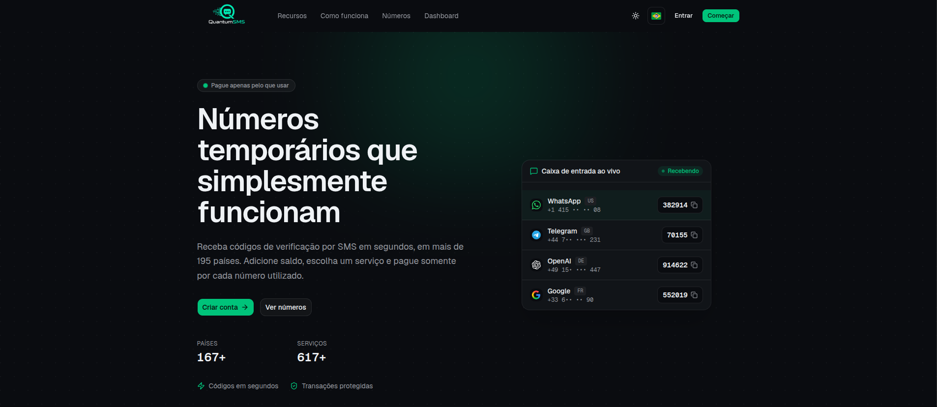Página inicial da plataforma Quantum SMS